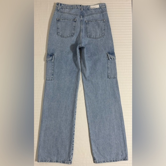 Amy & Ivy Wide Leg Cargo Jeans​ High Rise Light Wash Blue Denim Baggy Size 26 - Picture 2 of 14